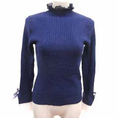 アクシーズファム axes femme ニット カットソー ハイネック レース 長袖 F 紺 ネイビー /YK