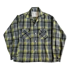 50s - 60s Unknown 開襟 ウールシャツ M-Lサイズ オンブレチェック シャドーチェック オープンカラー グレー イエロー Vintage Wool Check Shirt ヴィンテージ ビンテージ