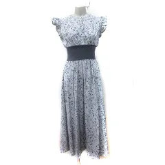 マジェスティックレゴン MAJESTIC LEGON ワンピース ロング フレンチスリーブ 花柄 M グレー 黒 ブラック /YI