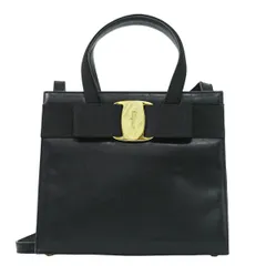 本物 サルヴァトーレ フェラガモ Salvatore Ferragamo ヴァラ リボン 2WAY ショルダーバッグ ハンドバッグ ポシェット レザー ブラック バッグ 中古・