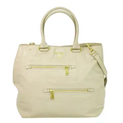 本物 プラダ PRADA レザー 2WAY ショルダーバッグ トートバッグ ハンドバッグ ベージュ BR4693 バッグ 中古・