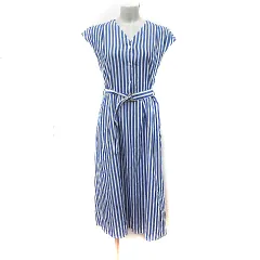 シンプリシテェ SIMPLICITE ワンピース ロング フレンチスリーブ ストライプ 紺 ネイビー 白 ホワイト /YI