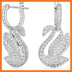 【新品】 スワロフスキー スワンドロップピアス 白鳥 クリア ロジウム仕上げ, One Size, クリスタル, クリスタル 0