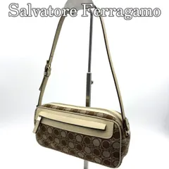 サルヴァトーレフェラガモ Salvatore Ferragamo アクセサリーポーチ ミニショルダーバッグ ガンチーニ 総柄 キャンバス レザー切替 ブラウン ベージュ コンパクト 肩掛け ヴィンテージ調