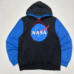 NASA ナサ スウェット パーカー XL 黒 青 バイカラー 切替 ビッグロゴ Fifth Sun 古着 ストリート 宇宙 ミートボールロゴ メンズ レディース オーバーサイズ 裏起毛 紐レッド アメカジ US古着 ビッグシルエット【3121ST】のサムネイル