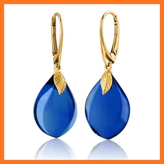 【新品】 [Amber by Mazukna] 琥珀 ピアス フレーム型 アンバー ＜専用ジュエリーボックス付き＞ Silver925 ゴールドプレーティング金具 レバーバック開閉式 レディース 軽量 上品なジュエリー ギフト 品質書付属 (ブルー) 1