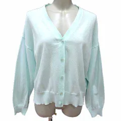 クロスプラス カーディガン ニット Vネック 長袖 L 水色 ライトブルー /YK ●RY