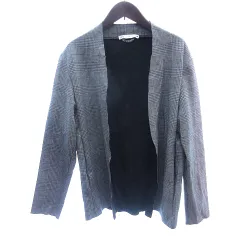 ザラ ZARA ノーカラージャケット カーディガン グレンチェック XS グレー /AU