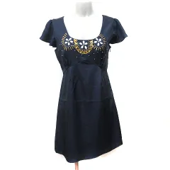 チェスティ Chesty ワンピース ひざ丈 半袖 ビジュー 0 XS 紺 ネイビー /YI