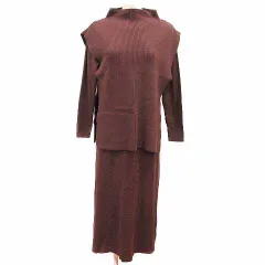 アーバンリサーチ URBAN RESEARCH ITEMS 2点セット ワンピース ロング ニットベスト 長袖 Free 茶 ブラウン /YK