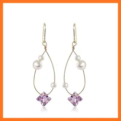 【新品】 [スズメの国 装身具] ピアス ピンクアメジスト パール サージカルステンレス 金属アレルギー対応 スクエア ピンクアメジスト 誕生石 天然石 半貴石 両耳 おしゃれ クリスマス (サージカルステンレス316L製フック)