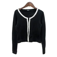 メルローズ MELROSE カーディガン ニット レース ウール 黒 ブラック /MN