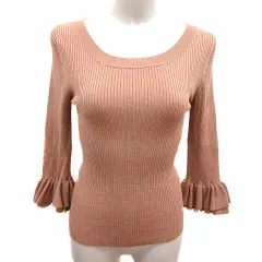 レイビームス Ray Beams ニット カットソー フリル 七分袖 ベージュ /YK