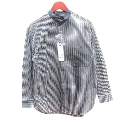 ユニクロ UNIQLO +J シャツ スタンドカラー オーバーサイズ ストライプ 長袖 S 青 ブルー /AU