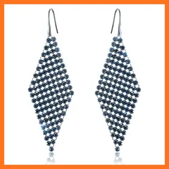 【新品】 レディース ピアス 揺れるダイヤモンドシェイプ スワロフスキークリスタル ラインストーンイヤリング大 アクセサリー/イヤリング/オフィス/パーティドレス/結婚式 Richapex (Blue) 0