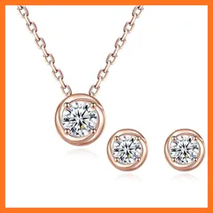 【新品】 [Z.Angie] ネックレス レディース ピアス セット 5Aジルコニア ペンダント 一粒ダイヤモンド 0.5カラット 18K ピンクゴールド シルバー 金属アレルギー対応 人気 女性 アクセサリー クリスマス 誕生日 記念日 バレンタイン プ 0