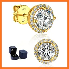 【新品】 MomentWish ピアス レディース メンズ 18金 ピアス モアサナイト 0.6-2ct Dカラー 金属アレルギー対応 男女兼用 Halo ゴールド ダイヤモンド イヤリング シンプル 人気 プレゼント 0