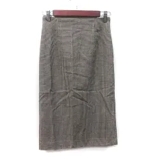 インディヴィ INDIVI タイトスカート ミモレ ロング グレンチェック ウール 36 S 茶 ブラウン /YI