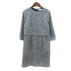 リミテッドエディション LIMITED EDITION by ATSURO TAYAMA ワンピース ひざ丈 チェック 長袖 ツイード 38 M グレー /MN