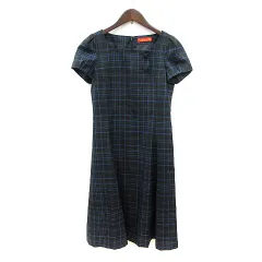 ヨークランド YORKLAND ワンピース ミモレ ロング チェック 半袖 ウール 7AR S 黒 ブラック /MN