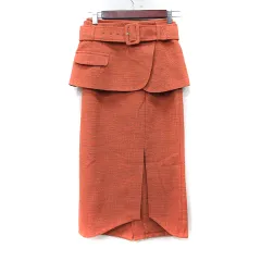 レディアゼル REDYAZEL タイトスカート ロング ツイード レイヤード ペプラム ウエストマーク S オレンジ /YI