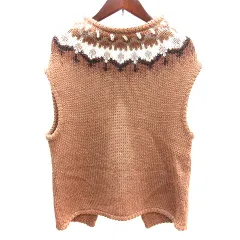 シップス SHIPS ニット ベスト プルオーバー 腰開き 総柄 茶 ブラウン /AU