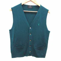 ランバン LANVIN COLLECTION ニットベスト 前開き Vネック ウール L 緑 グリーン /YK