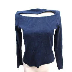 ザラ ZARA ニット カットソー オフショルダー 胸開き 長袖 L 紺 ネイビー /AU