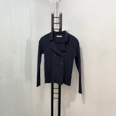 leesense ダブルボタン カラーニットカーディガン 4162