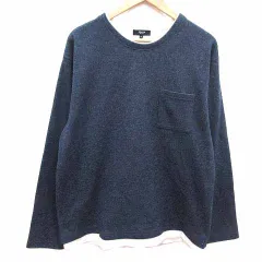 ビームスハート BEAMS HEART Tシャツ カットソー クルーネック フェイクレイヤード 長袖 XL 青 ブルー 白 ホワイト /YK