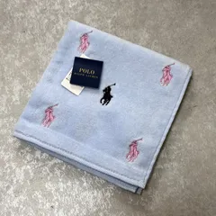 新品 未使用 Polo Ralph Lauren ポロラルフローレン タオルハンカチ ブルー 刺繍ロゴ ポニー 水色