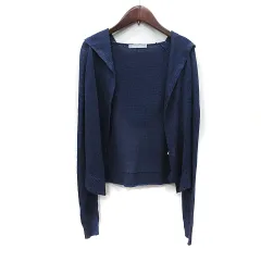 セオリーリュクス theory luxe カーディガン ニット トッパー 長袖 麻 リネン 38 M 紺 ネイビー /YI