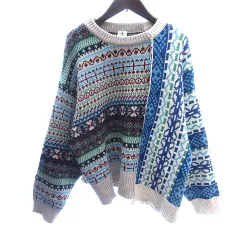 ニコアンド Niko and.. ニット セーター 切替 アシンメトリー フェアアイル柄 長袖 M アイボリー 白 ホワイト /AU