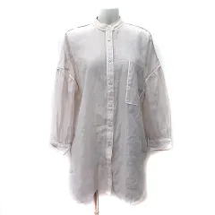 クラシカルエルフ CLASSICAL ELF シャツ ブラウス バンドカラー シアー 長袖 M ベージュ /YI