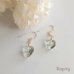 14kgf☆宝石質グリーンアメジスト ハート型ピアス