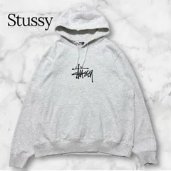 ステューシー STUSSY パーカー センター刺繍ロゴ グレー XLサイズ スウェット プルオーバー 裏起毛 フーディー 定番 ストリート ゆるだぼ ビッグシルエット オーバーサイズ メンズ レディース ユニセックス デニムと併せてカジュアルに