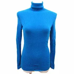 ユニクロ UNIQLO ニット カットソー タートルネック 長袖 ウール XL 青 ブルー /YK ●RY