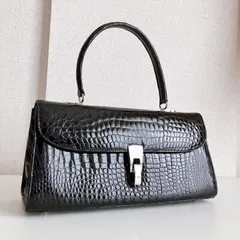 クロコダイル型押し シャイニング ブラック フォーマル バッグ