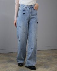SALE NEW Spring [VERITE] 하트 무늬 비쥬 디자인 데님 팬츠 M 사이즈 라이트 블루 (82251) 여성 여성 의류 지팡 청바지 어른 귀여운 예쁜 캐주얼 봄 가을 겨울 20 대 30 대 40 대 50 대 60