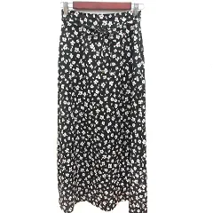 ナチュラルビューティーベーシック NATURAL BEAUTY BASIC スカート フレア マキシ 総柄 ウエストマーク S 黒 ブラック /RT