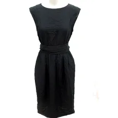 ロッソ ROSSO アーバンリサーチ ワンピース Aライン ロング ノースリーブ 麻混 リネン混 ウエストマーク F 黒 ブラック /RT