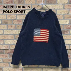 POLO SPORT RALPH LAUREN ポロラルフローレン 星条旗 コットンニット ネイビー S 実寸M相当 ビッグシルエット ヴィンテージ風