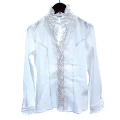 ナラカミーチェ NARA CAMICIE シャツ ブラウス フリルスタンドカラー ストライプ 長袖 0 S 白 ホワイト /AU