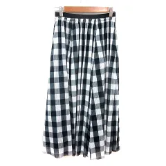 クミキョク 組曲 KUMIKYOKU ギャザースカート ミモレ ロング ギンガムチェック 1 S 白 ホワイト 黒 ブラック /MN