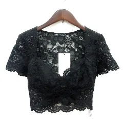 ザラ ZARA カットソー レース 半袖 S 黒 ブラック /MN