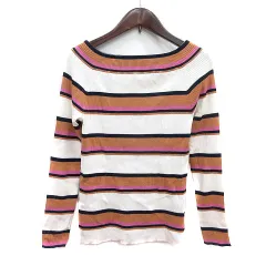 スピック&スパン Spick&Span ニット カットソー ボーダー 長袖 リブ 茶 ブラウン /MN