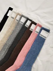 ウールクルーニーハイソックス（レディース 冬 新作 ひざ ロング ゴージシャーリング ひざ半分丈）