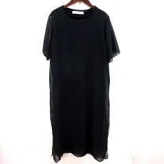 ナノユニバース nano universe ワンピース Aライン ロング 半袖 F 黒 ブラック /RT