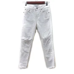 アズールバイマウジー AZUL by moussy スキニーパンツ カラーデニム ダメージ加工 XS 白 ホワイト /YI