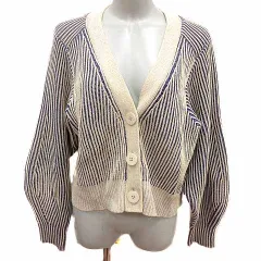 アダムエロペ Adam et Rope' AER カーディガン ニット Vネック ストライプ 長袖 F 紫 パープル アイボリー 白 ホワイト /YK